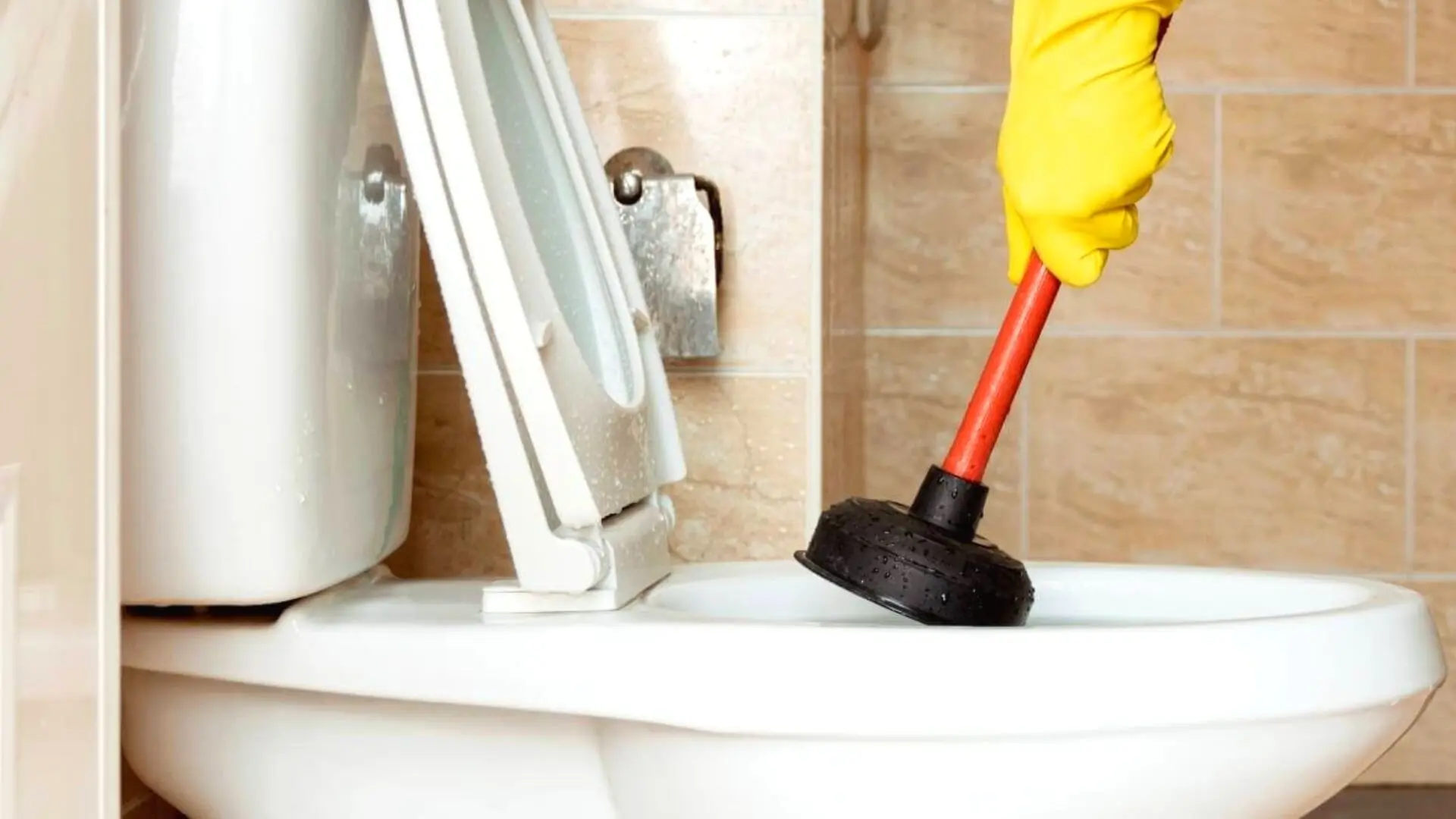 see how to clear a clogged toilet without a plunger